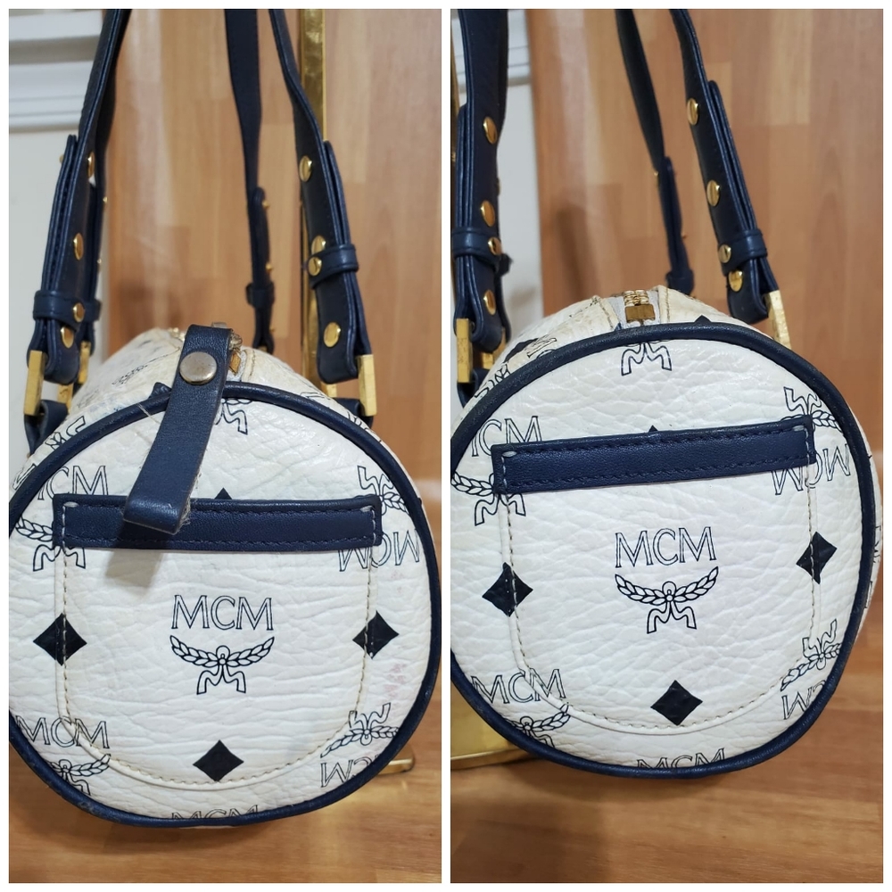 MCM Visetos White/Blue Essential Barrel Bag - Picture 5 of 9